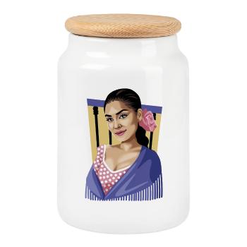 Andalusian Essence - Cookie Jar with Wooden Lid - white - Front