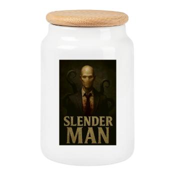 Slender Man VHS Wald Glitch Horror T-Shirt - Keksdose mit Holzdeckel - Weiß - Vorne