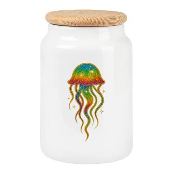 Rainbow Glitter Jellyfish - Cookie Jar with Wooden Lid - white - Front