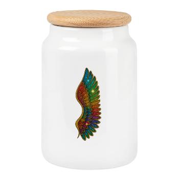 Regenbogen Glitzerflügel - Keksdose mit Holzdeckel - Weiß - Vorne