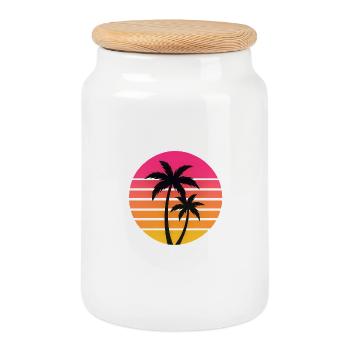 Sunset Palm Trees Silhouette Retro - Cookie Jar with Wooden Lid - white - Front