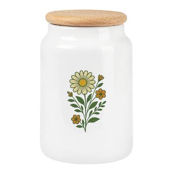 Bouquet de fleurs - Boîte à biscuits avec couvercle en bois - blanc - Devant