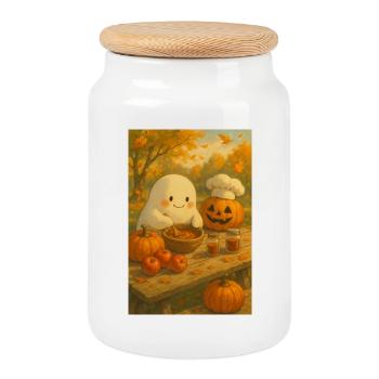 Halloween Geist am Kochen - Keksdose mit Holzdeckel - Weiß - Vorne