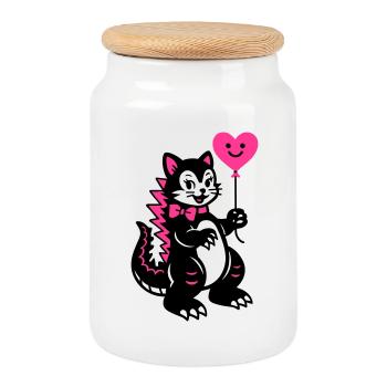 Monster Cat Pink - Cookie Jar with Wooden Lid - white - Front