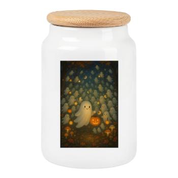 Moonlit Ghost Parade - Cookie Jar with Wooden Lid - white - Front