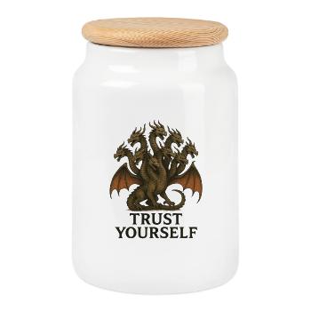 Dragon à neuf têtes : Faites-vous confiance - Boîte à biscuits avec couvercle en bois - blanc - Devant