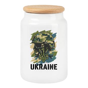 Camouflage de casque de l’armée unifiée d’Ukraine - Boîte à biscuits avec couvercle en bois - blanc - Devant