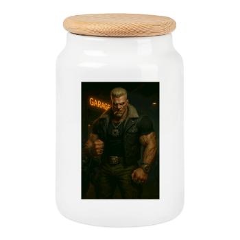 Biker Mécanique – Guerrier Blond au Regard de Feu - Boîte à biscuits avec couvercle en bois - blanc - Devant