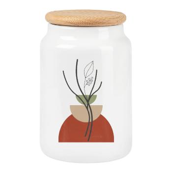 Geometric Plant Vase - Cookie Jar with Wooden Lid - white - Front