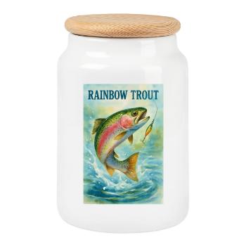 Rainbow trout on a fishing hook - Cookie Jar with Wooden Lid - white - Front