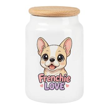French Bulldog Dog - Frenchie Love - Cookie Jar with Wooden Lid - white - Front