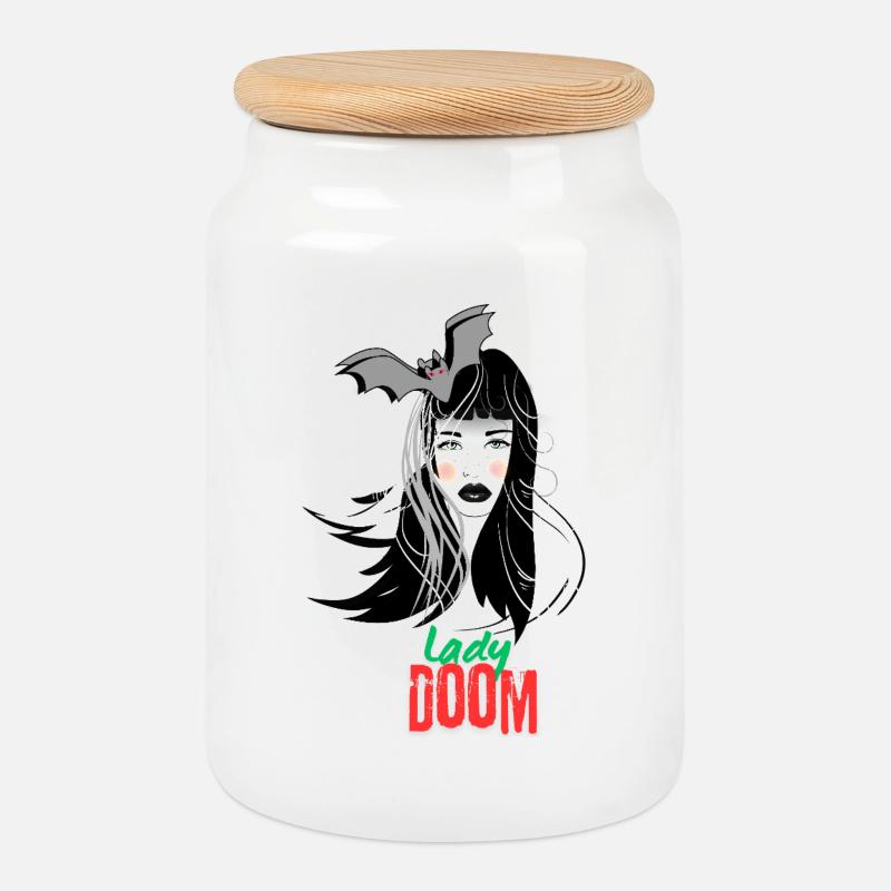 Lady Doom - Cookie Jar with Wooden Lid - white