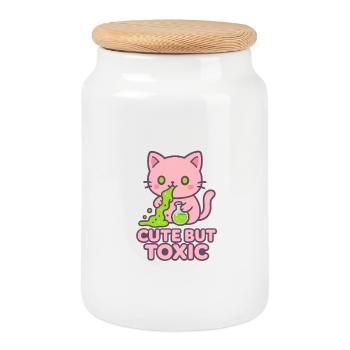 Chat Kawaii Toxique - Boîte à biscuits avec couvercle en bois - blanc - Devant