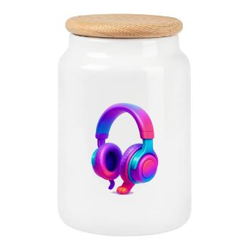 Neon Gradient Kopfhörer - Keksdose mit Holzdeckel - Weiß - Vorne
