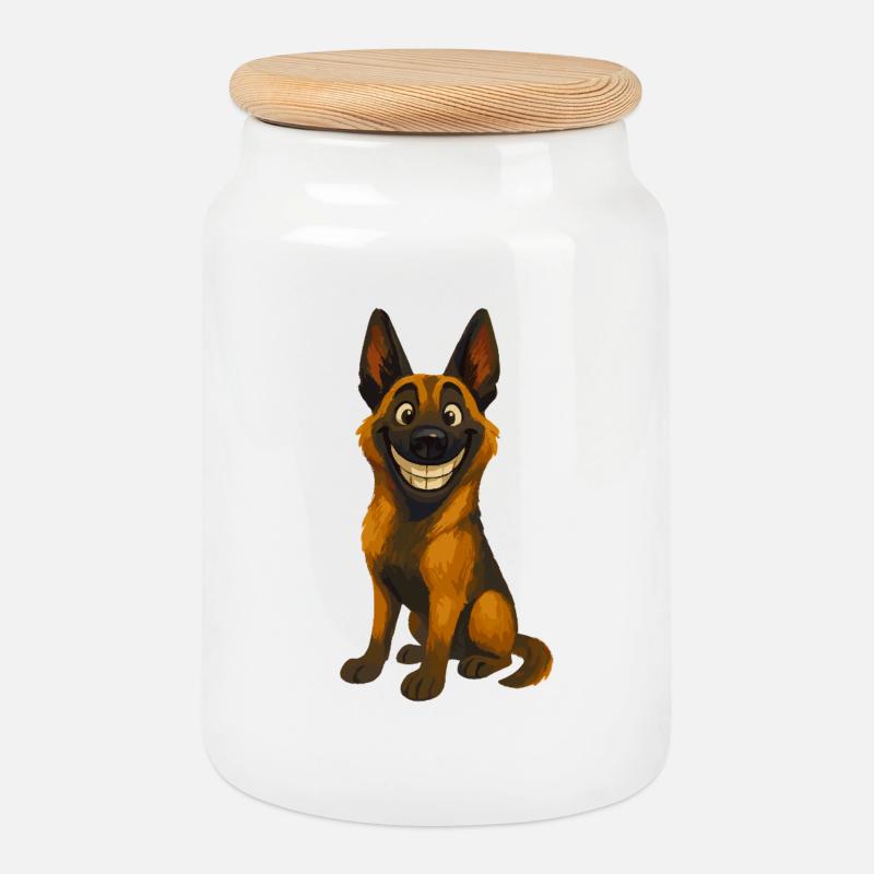 Grinsender Malinois Cartoon - Keksdose mit Holzdeckel - Weiß