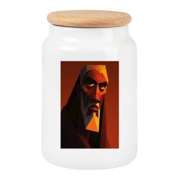 Dark Warrior Stilisiertes Porträt - Keksdose mit Holzdeckel - Weiß - Vorne