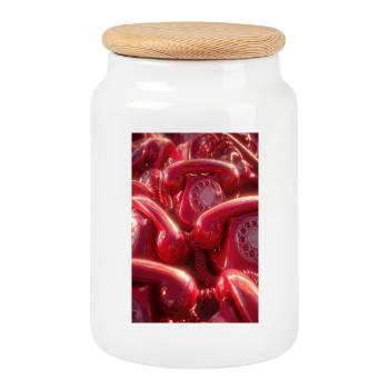 Retro Rote Wählscheibentelefone - Keksdose mit Holzdeckel - Weiß - Vorne