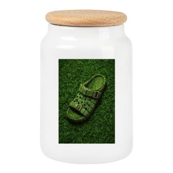 Eco Grass Sandale Design - Keksdose mit Holzdeckel - Weiß - Vorne