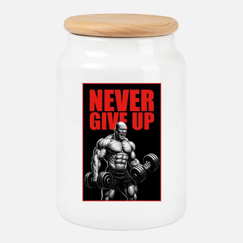 Never_Give_Up - Keksdose mit Holzdeckel - Weiß