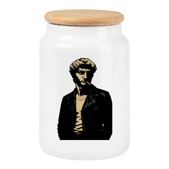 David Michelangelo Noir Rebel Portrait in Leather - Cookie Jar with Wooden Lid - white - Front