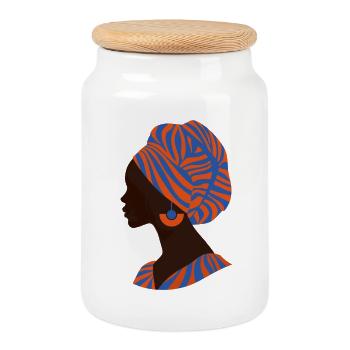 Afrika Afrikanische Frau Traditionelles Design - Keksdose mit Holzdeckel - Weiß - Vorne