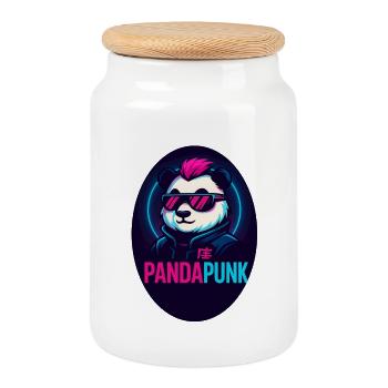 PandaPunk Neon Cyber Panda - Cookie Jar with Wooden Lid - white - Front
