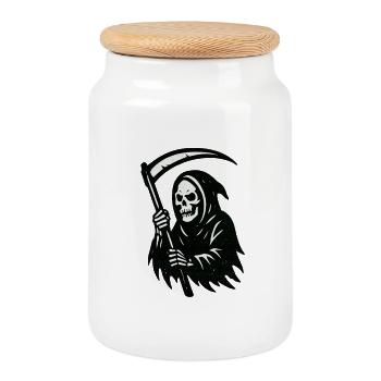 Grim Reaper Silhouette Print - Cookie Jar with Wooden Lid - white - Front