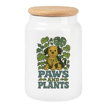 Paws and Plants - Cookie Jar with Wooden Lid - white - Front