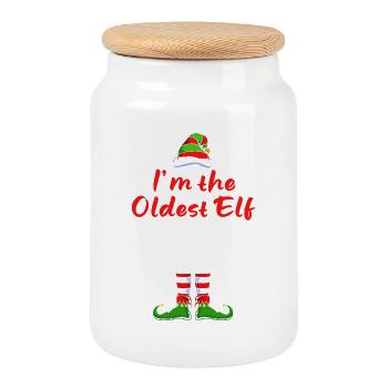 Elfe Elf Weihnachtsgeschenk Opa Vater Alter Mann - Keksdose mit Holzdeckel - Weiß - Vorne