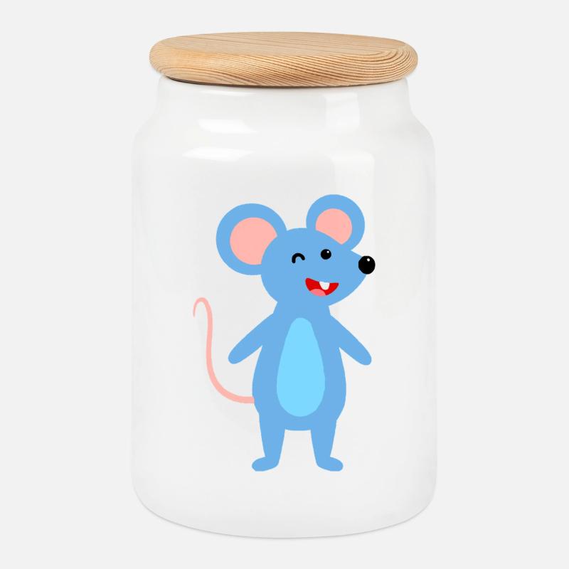 Zwinkernde blaue Maus - Keksdose mit Holzdeckel - Weiß