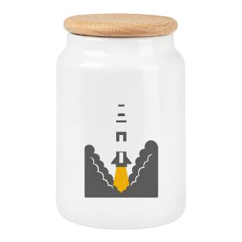 Rocket launch - Cookie Jar with Wooden Lid - white - Front