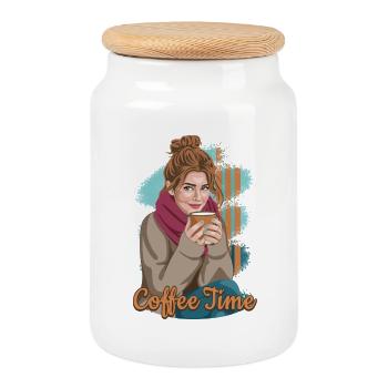 Zeit für den Kaffee - Keksdose mit Holzdeckel - Weiß - Vorne