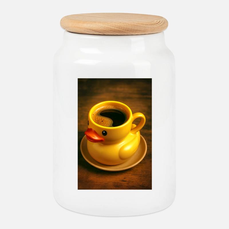 Bath duck as a coffee cup - Cookie Jar with Wooden Lid - white