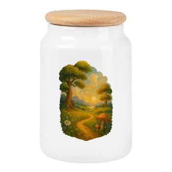 Sentier de contes de fées au soleil - Boîte à biscuits avec couvercle en bois - blanc - Devant