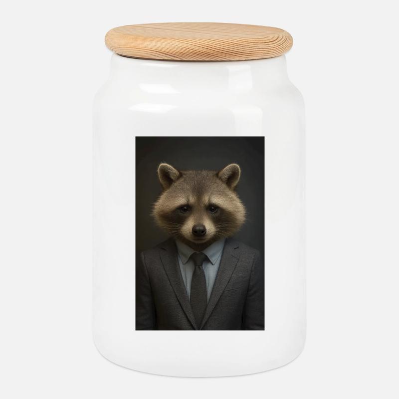 Waschbär im Anzug – Geschäftsstil - Keksdose mit Holzdeckel - Weiß