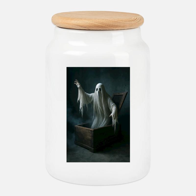 Ghost from the coffin - Cookie Jar with Wooden Lid - white