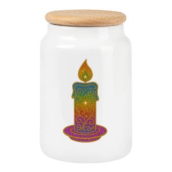 Bougie arc-en-ciel flamme paillettes design - Boîte à biscuits avec couvercle en bois - blanc - Devant