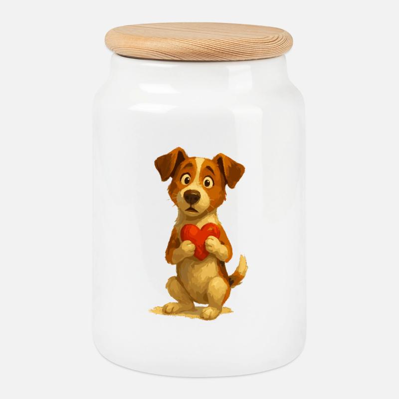 Jack Russell Terrier mit Herz - Keksdose mit Holzdeckel - Weiß