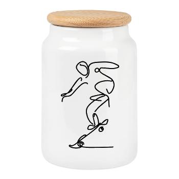 Croquis de skateur - Boîte à biscuits avec couvercle en bois - blanc - Devant