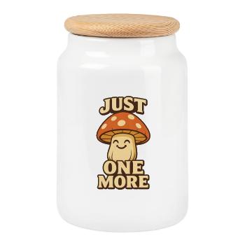 Just One More Mushroom - Cookie Jar with Wooden Lid - white - Front