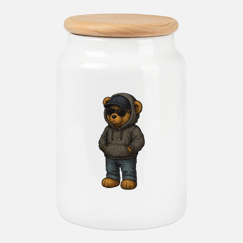 Urban Kapuzenpullover Bär - Keksdose mit Holzdeckel - Weiß