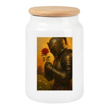 Knight with Rose - Cookie Jar with Wooden Lid - white - Front