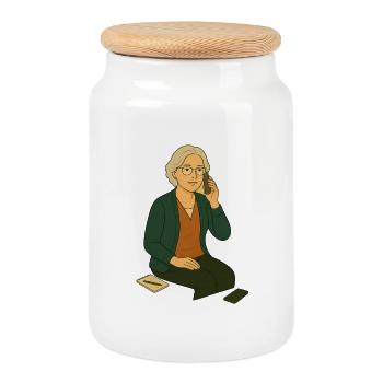 Grandma Karin - Cookie Jar with Wooden Lid - white - Front