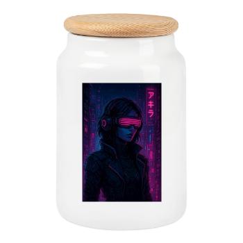 Pilote de néon cyberpunk - Boîte à biscuits avec couvercle en bois - blanc - Devant