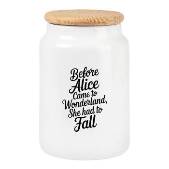 Citation du pays des merveilles en script - Boîte à biscuits avec couvercle en bois - blanc - Devant