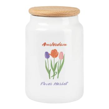 Amsterdam Tulips - Cookie Jar with Wooden Lid - white - Front