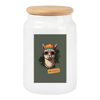 No Drama Llama – Cool Retro Style - Keksdose mit Holzdeckel - Weiß - Vorne
