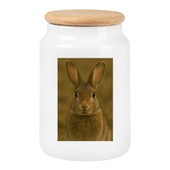 Animal, lapin/lièvre - Boîte à biscuits avec couvercle en bois - blanc - Devant