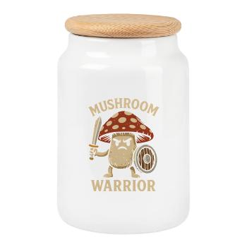 Mushroom warrior with sword - Cookie Jar with Wooden Lid - white - Front