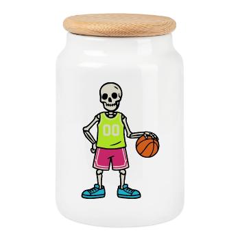 Skeleton Basketball Neon Jersey 00 - Cookie Jar with Wooden Lid - white - Front